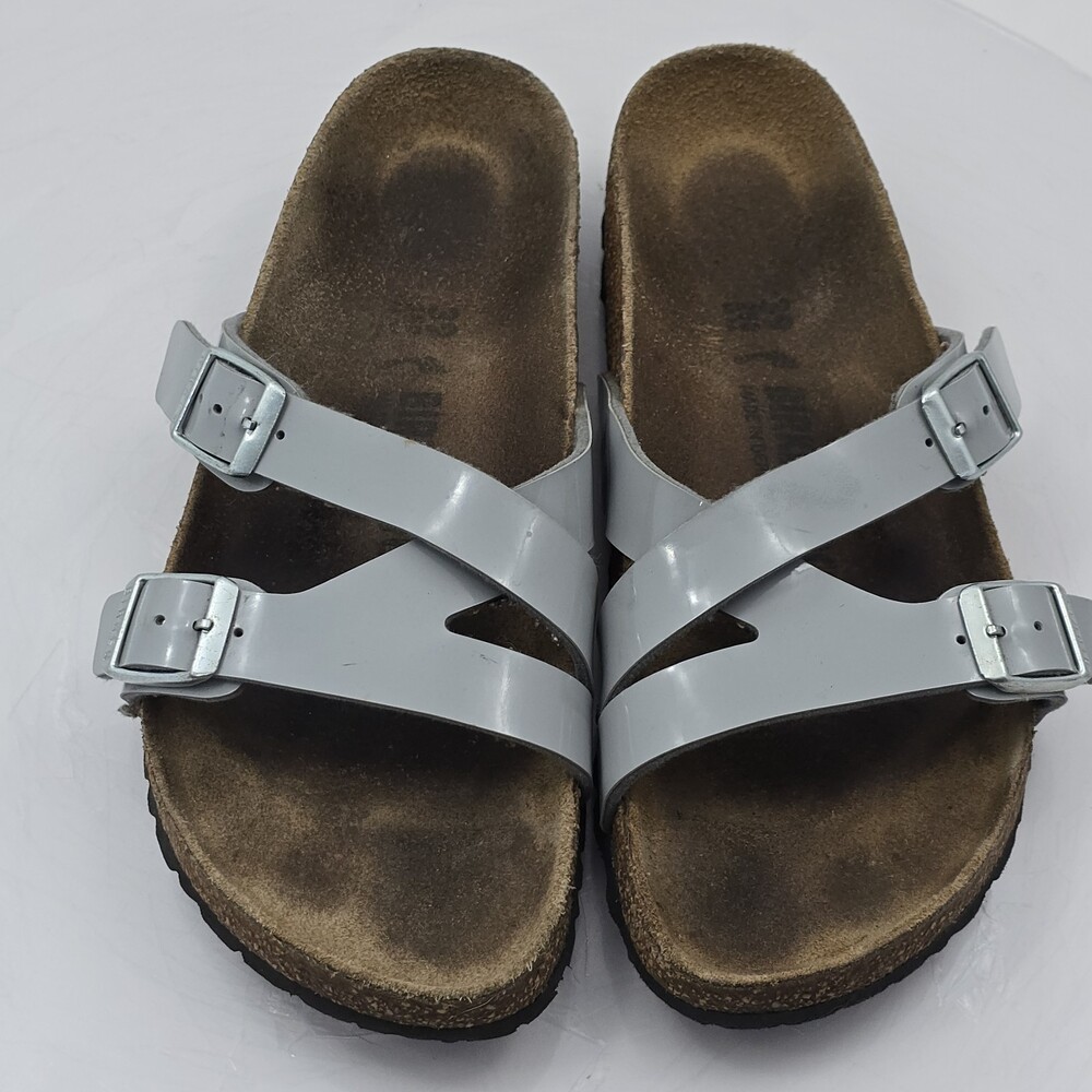 Birkenstock YAO BALANCE II Patent Alloy Gray Birkoflor Sandals 39/L 8/M 6 Narrow